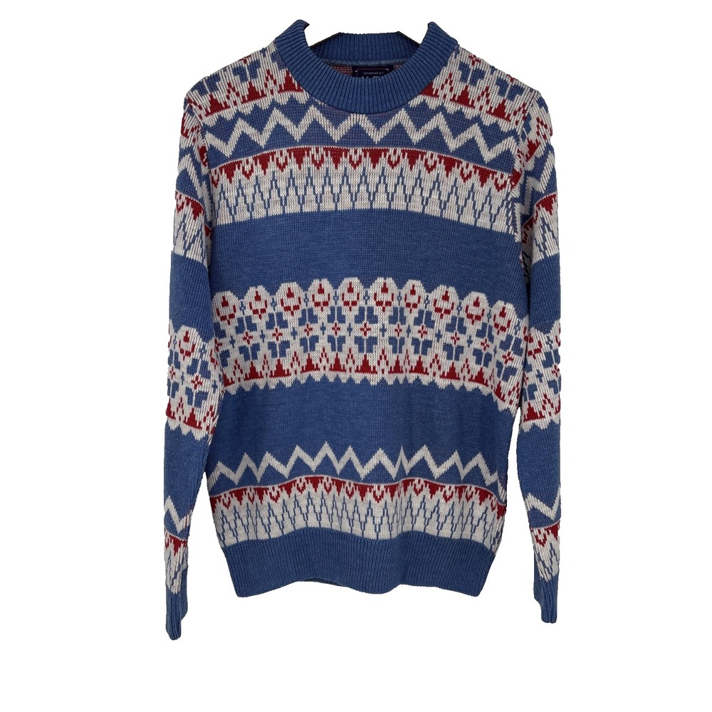 Vintage‎ Alps Ski Sweater Large Fair Isle Nordic Print Stretch Outdoor Classic
